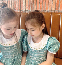 Load image into Gallery viewer, Ana aqua Polka dot (Children smock Dress)