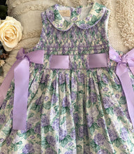 Load image into Gallery viewer, Ana purple double ribbons (Children smock Dress)