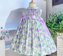 Load image into Gallery viewer, Ana purple double ribbons (Children smock Dress)