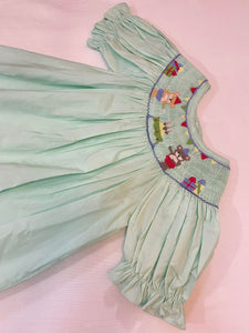 Ada Green Bear Smock Dress