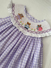 Load image into Gallery viewer, Athena purple Bear Smock Dress
