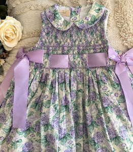 Ana purple double ribbons (Children smock Dress)