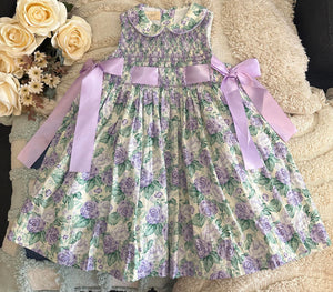 Ana purple double ribbons (Children smock Dress)