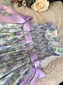 Ana purple double ribbons (Children smock Dress)