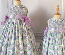 Load image into Gallery viewer, Ana purple double ribbons (Children smock Dress)
