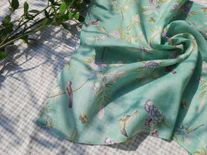 Scarf - Silk Linen green floral