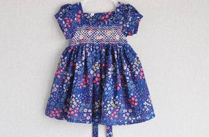 Navy floral (Children smock Dress)