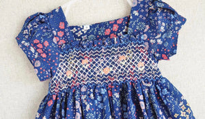 Navy floral (Children smock Dress)