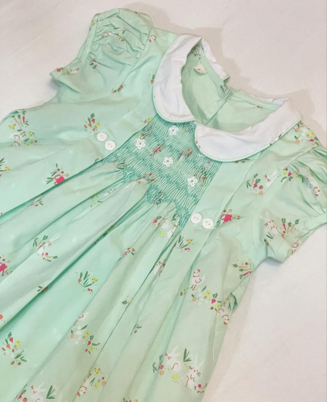 Aubree green bunny  (Children smock Dress)