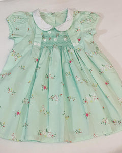 Aubree green bunny  (Children smock Dress)